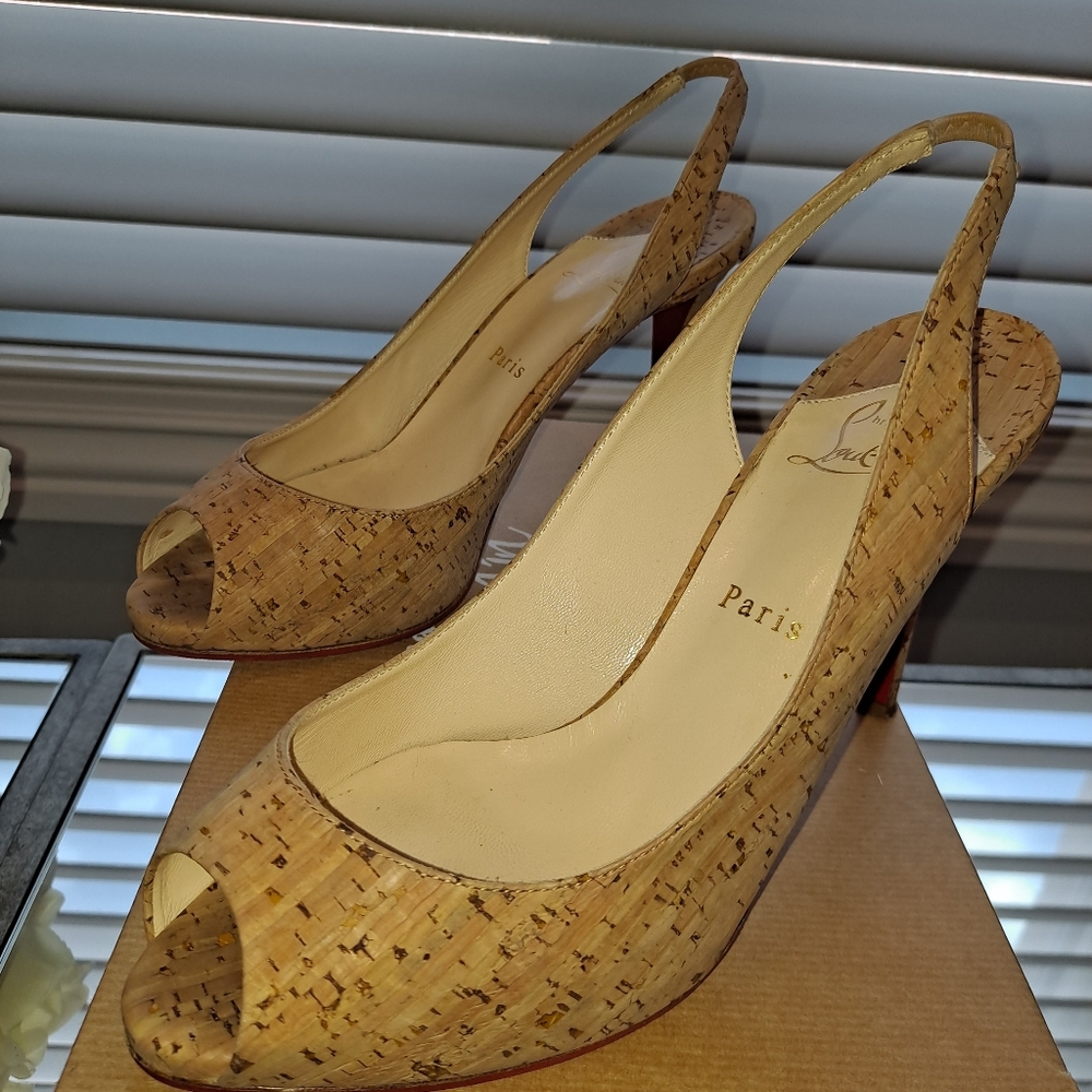 Christian Louboutin cork sling back sandal size 39.5